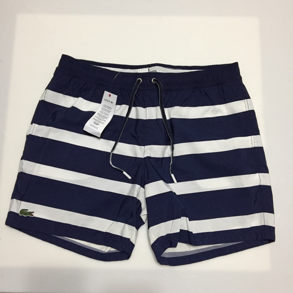 Lacoste blue striped swim trunks board shorts